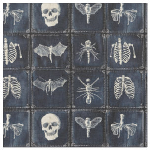 Denim Quilt med Döskallar och Insekter Tyg