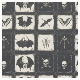 Denim Quilt med Fladdermus och Skeletons Tyg