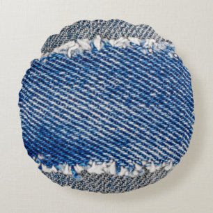 Denim ram. Rippat denim-tyg med ytterkant kant Rund Kudde