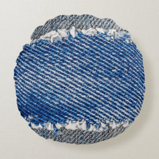 Denim ram. Rippat denim-tyg med ytterkant kant Rund Kudde