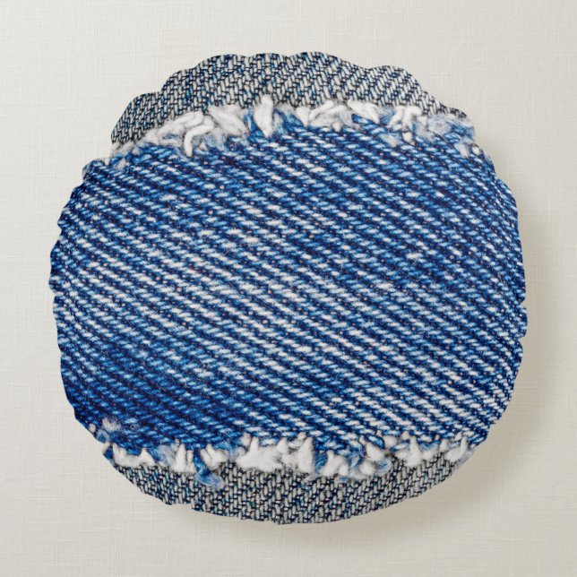 Denim ram. Rippat denim-tyg med ytterkant kant Rund Kudde (Framsidan)