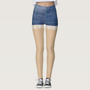 Denim Shorts Leggings Spets