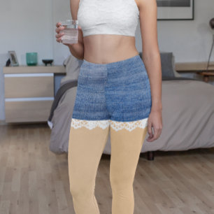 Denim Shorts Leggings Spets