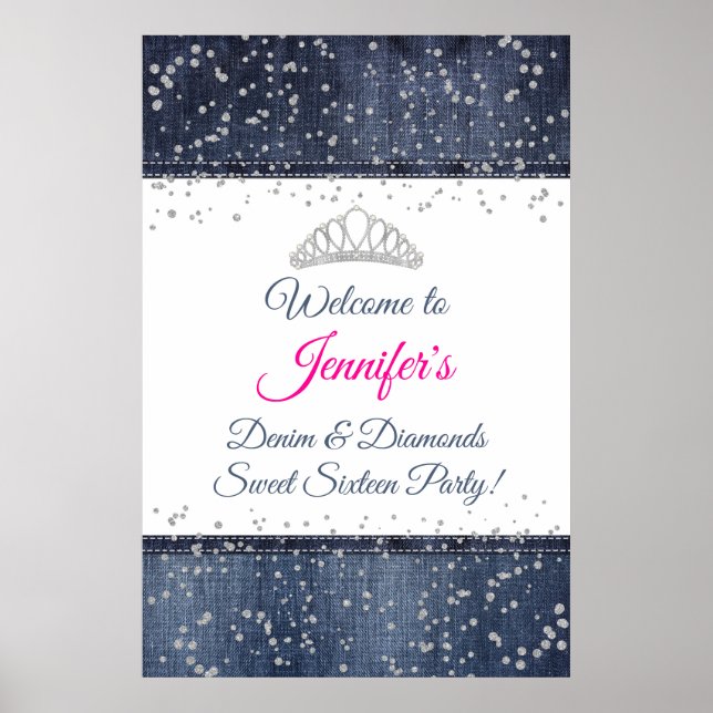 Denim, Silver Confetti, Diamond Tiara Välkomstskyl Poster (Framsidan)