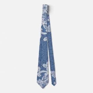 Denim Snöre Blommigt Mode Slips