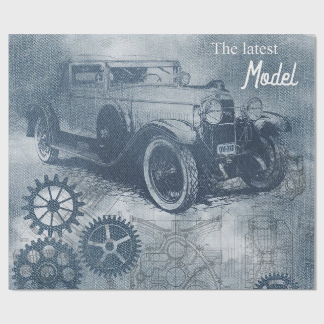 Denim Steampunk Presentpapper (Platt)