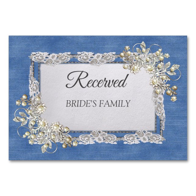 Denim Textured Snöre och Pearls Bordsnummer (Framsidan)