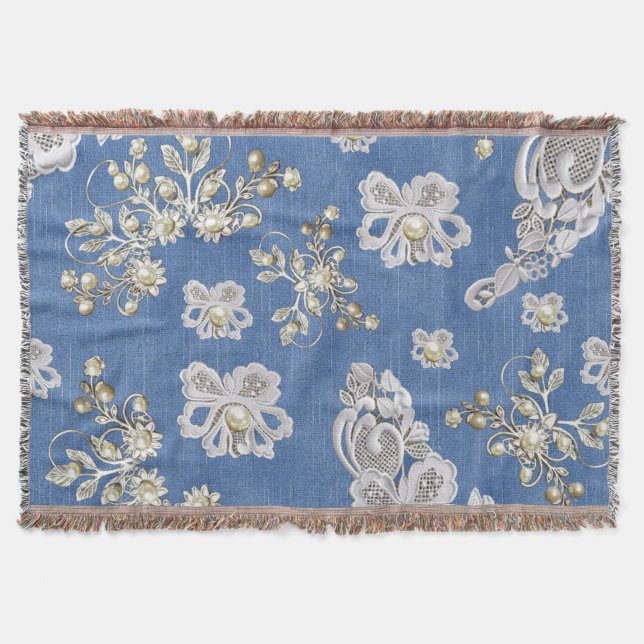 Denim Textured Snöre och Pearls Filt (Framsidan)