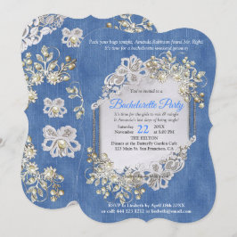 Denim Textured Snöre och Pearls Inbjudningar