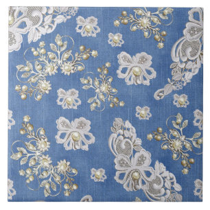 Denim Textured Snöre och Pearls Kakelplatta