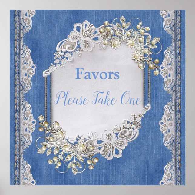 Denim Textured Snöre och Pearls Poster (Framsidan)