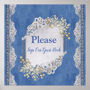 Denim Textured Snöre och Pearls Poster