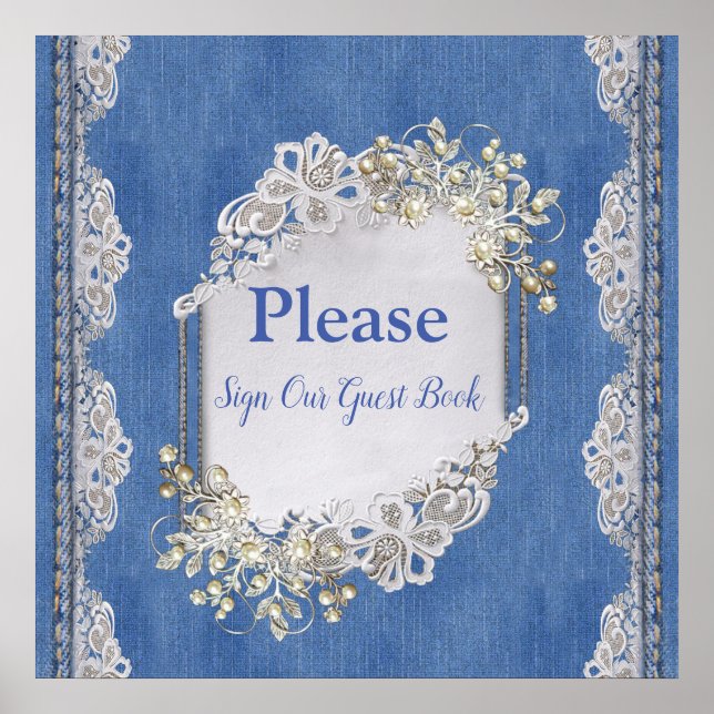 Denim Textured Snöre och Pearls Poster (Framsidan)