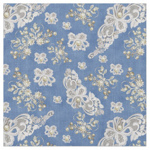 Denim Textured Snöre och Pearls Tyg