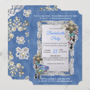 Denim Texturerad blomma Snöre och Costume Jewelry Inbjudningar