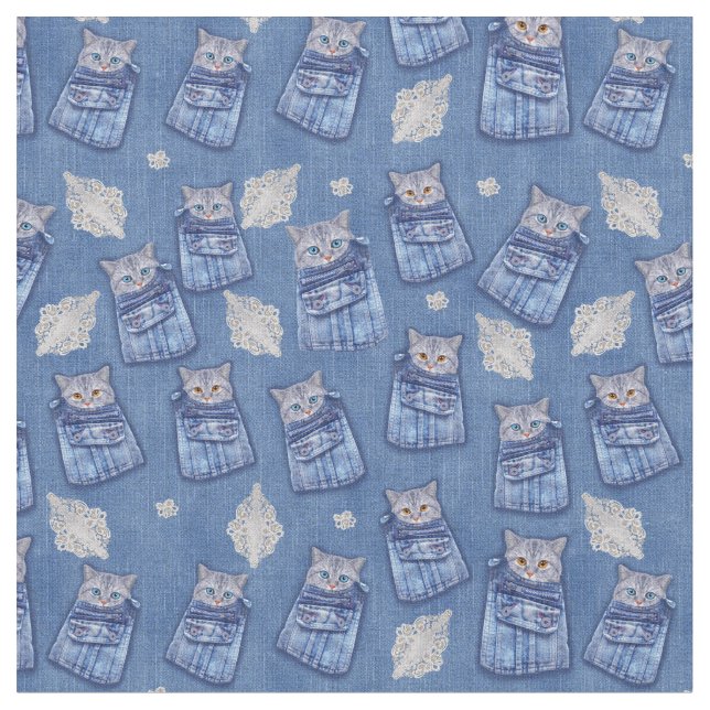 Denim texturerade Kitten-Roligten Sömlösa repeette Tyg (Närbild)