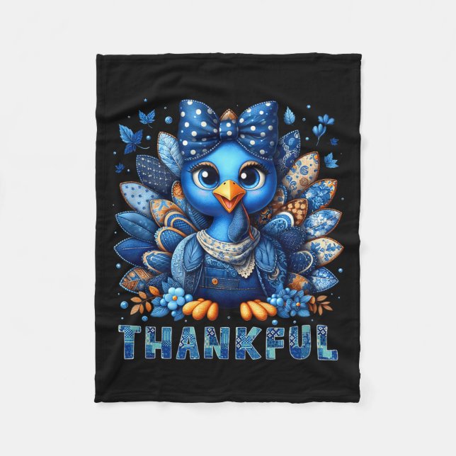Denim Thankful Turkey Grandma Mama Mom Give Thanks Fleecefilt (Framsidan)