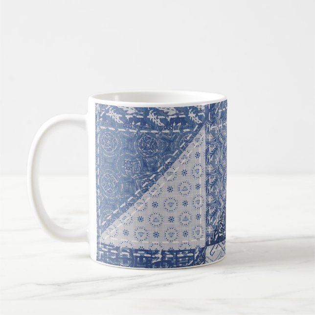 Denim Triangle Patchwork Vintage Struktur. Kaffemugg (Vänster)