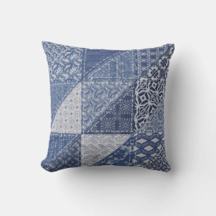 Denim Triangle Patchwork Vintage Struktur. Kudde
