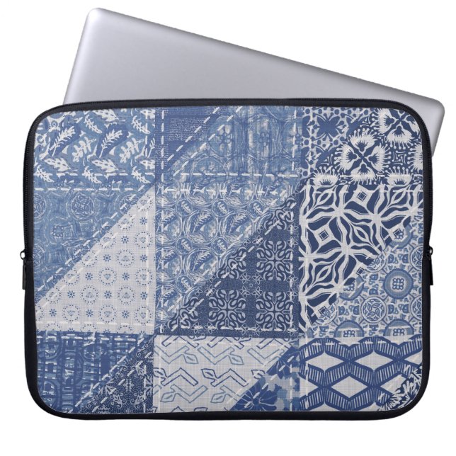 Denim Triangle Patchwork Vintage Struktur. Laptop Fodral (Framsidan)