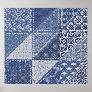 Denim Triangle Patchwork Vintage Struktur. Poster