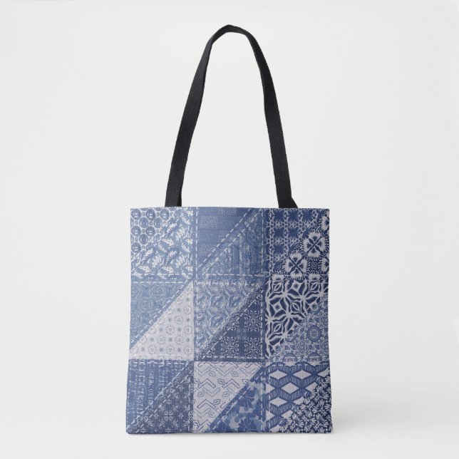 Denim Triangle Patchwork Vintage Struktur. Tygkasse (Framsida)
