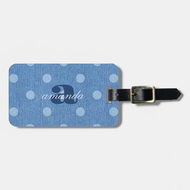Denim Tvättade Polka Dot Bagagebricka (Horisontell Framsida)