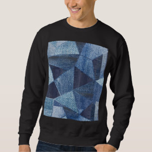 Denim Urban: Distress Stripe Patchwork. Lång Ärmad Tröja