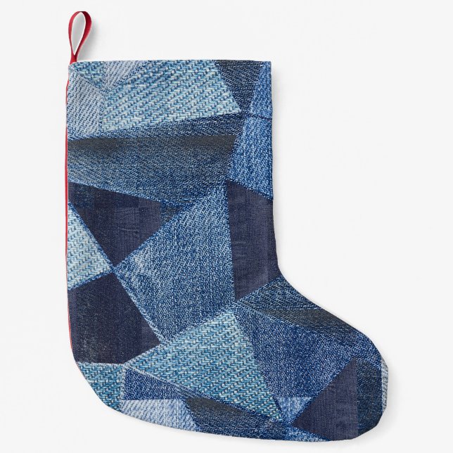 Denim Urban: Distress Stripe Patchwork. Liten Julstrumpa (Framsidan)