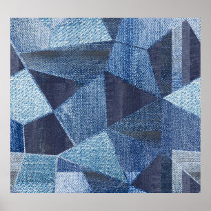Denim Urban: Distress Stripe Patchwork. Poster