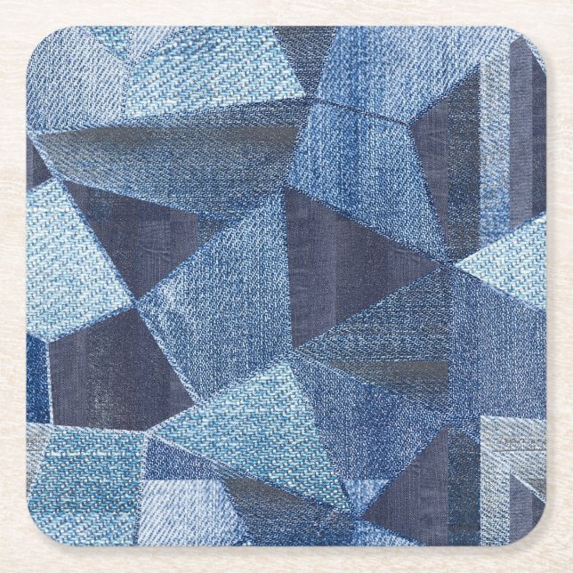 Denim Urban: Distress Stripe Patchwork. Underlägg Papper Kvadrat (Framsidan)