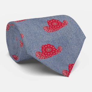 Denim-utskrift med Red Bandana Cowboy-Westernare Slips