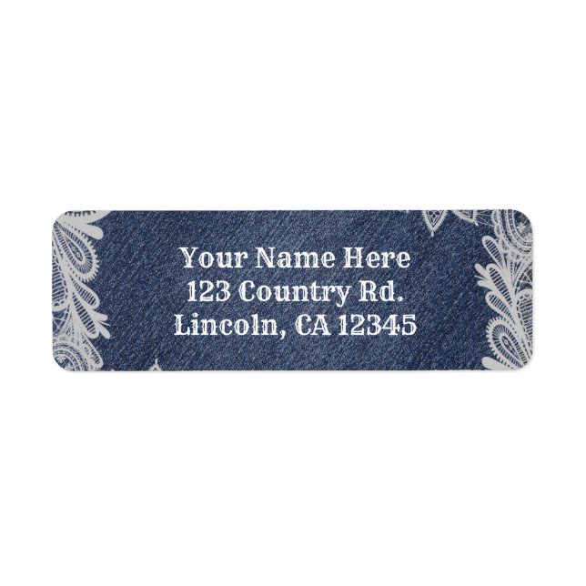 Denim & White Blommigt Snöre Elegant bröllop Returadress Etikett (Framsidan)