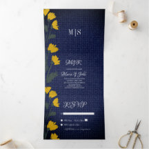 Denim & Wild Flowers Bröllopsinbjudan Tri-Fold