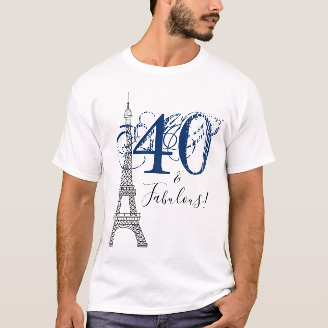 Denimblå 40 & Fantastisk Paris Eiffeltorn T Shirt (Framsida)