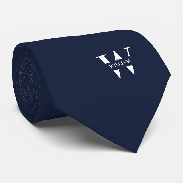 Denimblå Elegant Monogram + Namn Slips (Rullad)