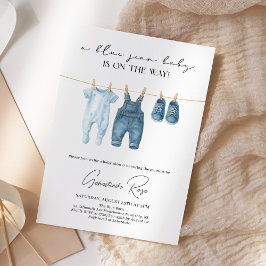 Denimblå Jean Bebis Shower Inbjudningar