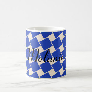 Denimblå och antika vita rutor kaffemugg