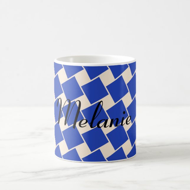 Denimblå och antika vita rutor kaffemugg (Center)