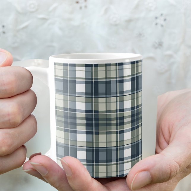 Denimblå Salvia Grön Vit Rutig Kaffemugg (Skapare uppladdad)