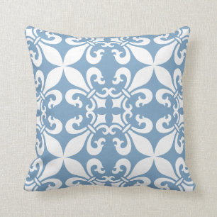 Denimblått Fleur de Lys Mönstra Kudde