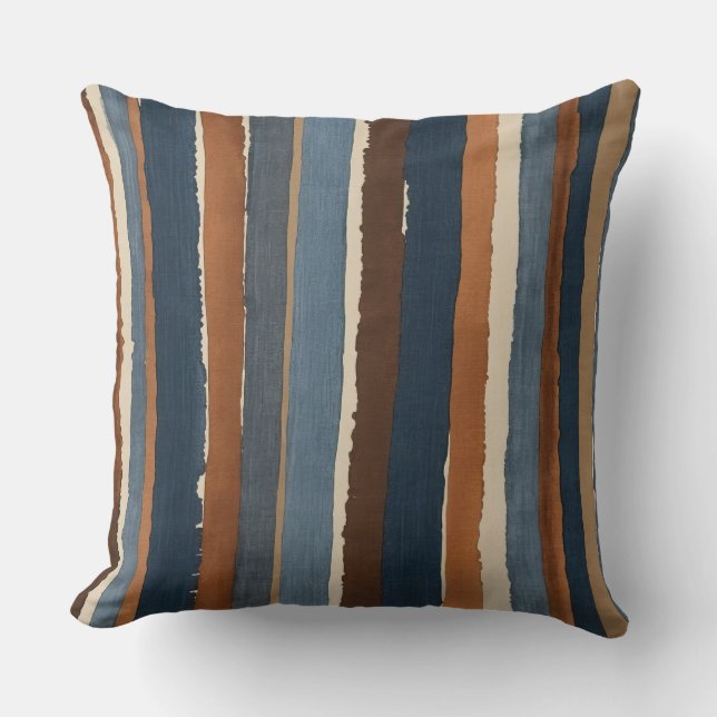 Denimblått koppar och brunt rand kudde (Framsida)