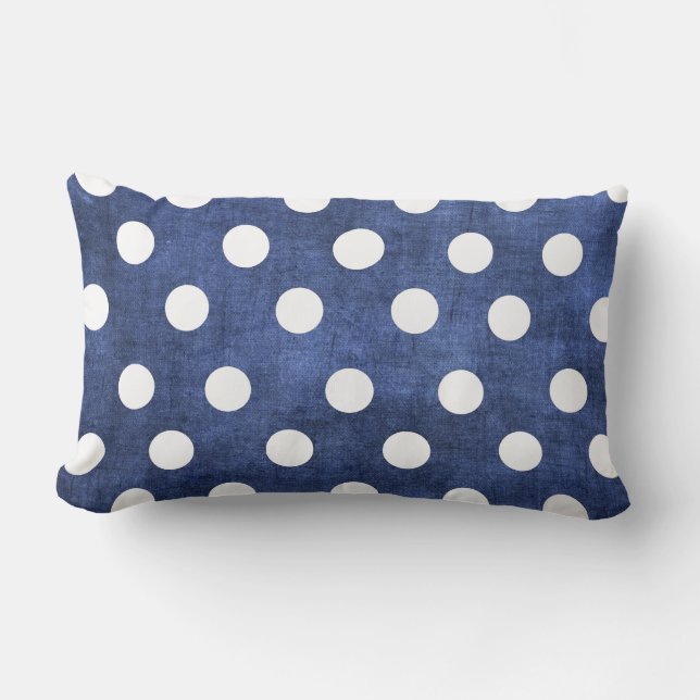 Denimblått med vitpolka dotslumbaren kudder lumbarkudde (Framsida)