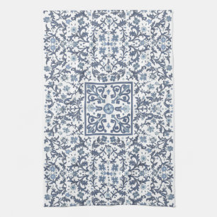 Denimblåttblommigt Kökshandduk