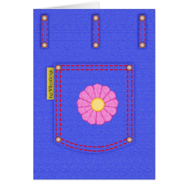 Denimjeans stoppa i fickan det tomma kortet hälsningskort (Framsidan)