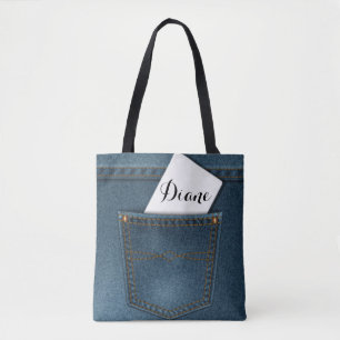 Denimjeans stoppa i fickan tygkasse
