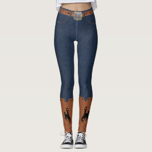 Denimtryckdamasker bälte och CowboykängaBronc Leggings