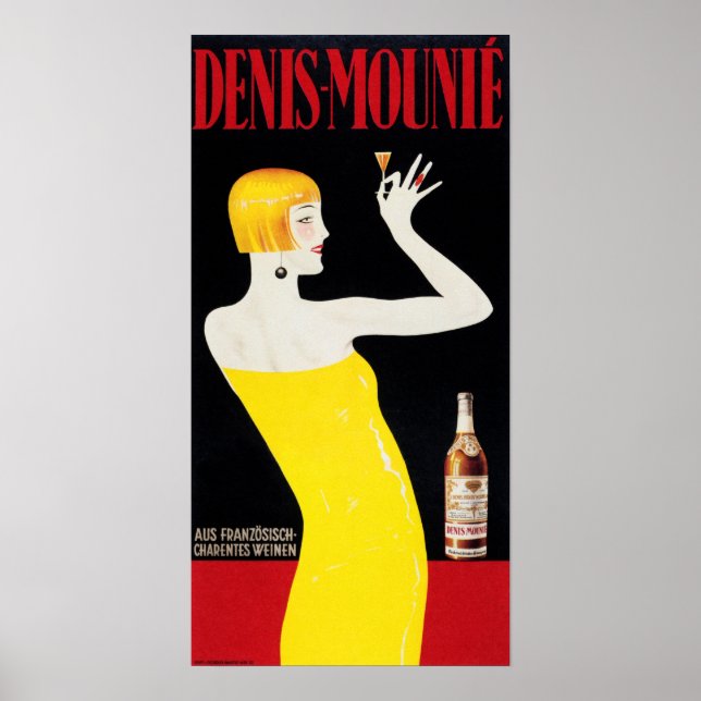 DENIS MOUNIE Fransk Vin Liquor Art Deco Advert Poster (Framsidan)