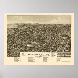 Denison panorama- karta för TX - 1886 Poster