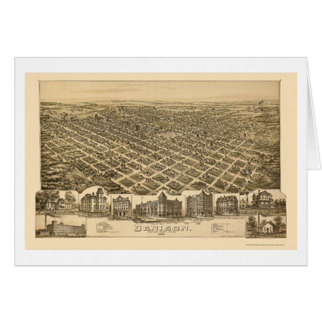 Denison panorama- karta för TX - 1891 Hälsningskort (Framsidan Horizontal)